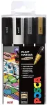 POSCA uni marker PC-5M, 1,8-2,5 mm, 4 tk: kuldne, valge, h&otilde;bedane, must
