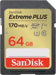 M&auml;lukaart SANDISK EXTREME PLUS 64GB SDXC MEMORY CARD 170MB/S 80MB/S UHS-I CL. 10