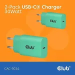 Club 3D CAC-3024 30Watt Str&oslash;mforsyningsadapter Gr&oslash;n 2 stk.