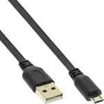 Inline Micro USB 2.0 Flat Cable USB A / Micro-B, black / gold, 3m