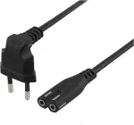 DELTACO toitekaabel, nurga all CEE 7/16, sirge IEC 60320 C7, 3m, must