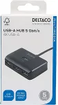 DELTACO USB-A jaotur, 5 Gbps, 4x USB-A, must