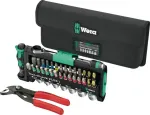 WERA Tool-Check Combi 1, with KNIPEX Cobra, bit set black/green, 40-piece, including 1/4" bit ratchet and water pump pliers