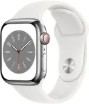 APPLE Watch 8 GPS + Cellular 41mm Stainless Steel Sport Band, silver/white (MNJ53EL/A)
