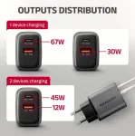 AXAGON ACU-PQ67D PD3.0 & QC4+2xOUTPUTS, LCD display, wall charger 67W