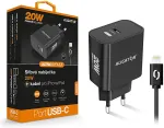 ALIGATOR Smart AC charger Power Delivery 20W, USB-C cable for iPhone/iPad, black