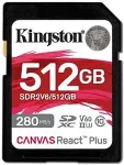 M&auml;lukaart KINGSTON Technology 512GB Canvas React Plus SDXC UHS-II 280R/150W U3 V60 for Full HD/4K