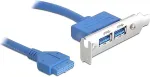 DeLOCK Slotblech 1 x 19 Pin USB 3.0 Pfostenbuchse intern > 2 x USB 3.0 Typ-A Buchse extern Low Profile