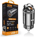 ALIGATOR mini car charger Power Delivery 30W, USB-C + USB-A