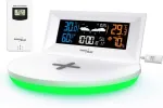 GreenBlue Wireless Weather Station with Wireless/Inductive Charger, Clock, Alarm, Calendar, Outdoor Sensor, GB213
