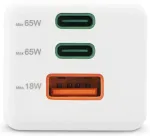 No name Hama 00201996 Fast Charger GaN, 2x USB-C, 1x USB-A, Mini Charger, PD, 65W, White