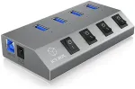 ICY BOX HUB USB 3.0 . 4x USB Type-A Anschl&uuml;sse. An-/Ausschalter f&uuml;r jeden Port