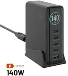 No name Ładowarka Fixed GaN 140 1x USB-A 4x USB-C 5 A (FIXCG140D-4C1A-BK)