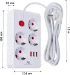 Maclean Power strip MCE392 W 4 sockets 3xUSB, 110-240V AC 50/60Hz, 2.1A max 2500W 1,5m white