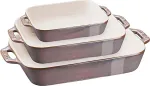 STAUB Ceramic 3-pc Rectangular Baking Dish Set, Anique Grey