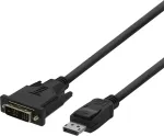 DELTACO DisplayPort kuni DVI monitorkabel, 20-pin ha - ha 2m, svart