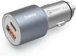 Hama 00201639 Auto-Schnellladeger&auml;t, 1x USB-C PD, 1x USB-A QC, 38 W, Metall