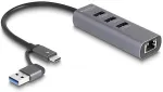DELOCK 3 Port USB 5 Gbps Hub + Gigabit LAN mit USB Type-C oder USB Typ-A Anschluss im Metallgehuse
