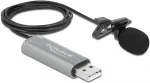 DELOCK USB Krawatten Lavalier Mikrofon Omnidirektional 24 Bit / 192 kHz mit Clip und 3,5 mm Stereoklinken-Kopfh&ouml;reranschluss