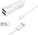 Fixed 2xUSB, USB/Lightning, 1m MFI, 15W, white