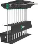 Wera 454/10 HF Set Imperial 2 T-handle screwdrivers + rack, 10 pieces (black/green, imperial, with holding function)