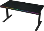 LORGAR Dual-motor sit/stand adjustable-height gaming desk with wireless charger, RGB lighting, control panel, and USB jungtys, PB melamine surface tabletop, juodas.