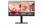 LCD Monitor LG 27BA75QB-B 27" Panel IPS 2560x1440 16:9 100Hz Matte Speakers Swivel Pivot Height adjustable Tilt Colour Black 27B