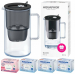 Veefiltreerimiskann koos kassettidega (1Mg+3) Aquaphor Glass, 2.5 l, l&auml;bipaistev/must