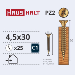 Puidukruvi, universaalsed Haushalt, 4.5 x 30 mm, kollane v., 25 tk