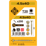 Puidukruvi, keeratavad puu sisse Forte Tools, 4.5 x 40 mm, kollane v., 200 tk