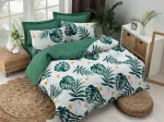 Voodipesukomplekt Mijolnir Monstera 143EPJ4277, valge v./kollane v./roheline v., 50 x 70 cm, 200 x 220 cm