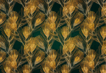 Fototapeet Artgeist Golden Peacock Feathers - Solid Background With Bird Pattern On Green Background, 280 cm x 280 cm