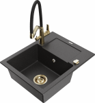 K&ouml;&ouml;givalamu koos kraaniga Mexen Enzo Black granite+Black/Gold, graniit, 57 cm x 46 cm x 17.4 cm, black granite+black/gold