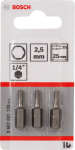 Kruvikeeraja otsikute komplekt Bosch, HEX2.5, 25 mm, 1/4", &Oslash;2.5 mm