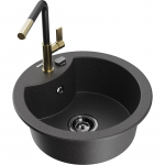 K&ouml;&ouml;givalamu koos kraaniga Mexen Diego, graniit, 48.8 cm x 48.8 cm x 16.7 cm, black granite+black/gold v.