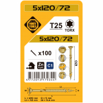 Puidukruvi, universaalsed Forte Tools TX25, 5 x 120 mm, kollane, 100 tk