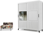 Riidekapp Kalune Design Fuga 190, valge v., 60 cm x 190 cm x 216 cm, peegliga