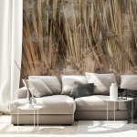Fototapeet Artgeist Dry Leaves - Landscape Of Tall Grasses In Boho Style With Paint Patterns, 210 cm x 300 cm