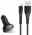 Auto laadija Usams NTU35TC13TZ, 2 x USB, must v.