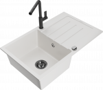 K&ouml;&ouml;givalamu koos kraaniga Mexen Bruno White+Black, graniit, 79 cm x 49 cm x 20 cm, valge/must