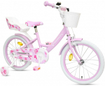 Lisaratastega laste jalgratas, laste Enero Princess 1064925, valge v./roosa v., 18"