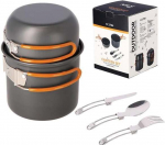 Matkan&otilde;ude komplekt Nils Camp Canteen Set, alumiinium/roostevaba teras, 12.2 cm, 0.8 l, oranž v./hall v., 5 tk