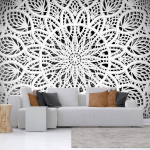 Fototapeet Artgeist Orient - White Geometric Composition In The Type Of Mandala On A Black Background, 70 cm x 100 cm