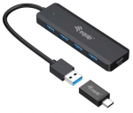 USB jaotur Equip 4-Port USB 3.2 Gen 1 Hub With USB-C Adapter, 15 cm