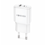 Telefoni laadija Forever TC-01-20AC, USB/USB Type-C, valge