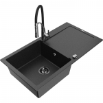 K&ouml;&ouml;givalamu koos kraaniga Mexen Leo, graniit, 90 cm x 50 cm x 19 cm, metallic black/silver+black/chrome v.