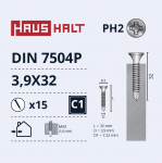 Isekeermestavad kruvid Haushalt DIN 7504P, 3.9 mm x 32 mm, 15 tk