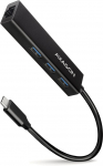 USB jaotur Axagon HMC-GL3A USB-C male, 3 x USB 3.2/RJ-45 female, 0.2 m, must v.
