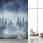 Fototapeet Artgeist Night landscape - landscape of a misty forest at night with a starry sky, 70 cm x 100 cm