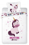Voodipesukomplekt Faro Unicorn PPF-24, valge v./roosa v., 40 x 60 cm, 100 x 135 cm